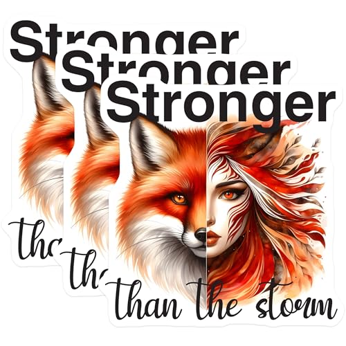 (3 Pack) Fox Girl Decals - Stronger Than The Storm - Inspirational Quote Decals - 3 Inches On Longest Side - Easy Peel & Apply - Made in USA - 3MCS8010