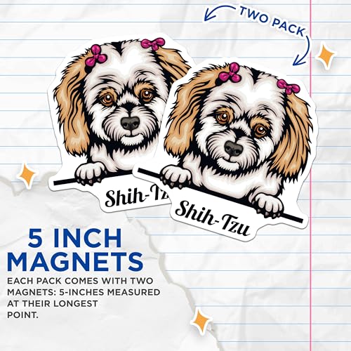 (2 Pack) Shih Tzu Magnets - Cute Dog Breed Fridge Magnets - Ative Fridge Magnets - 5" On Longest Side - for Cars, Fridges, Toolboxes - Made in USA - MAG4232