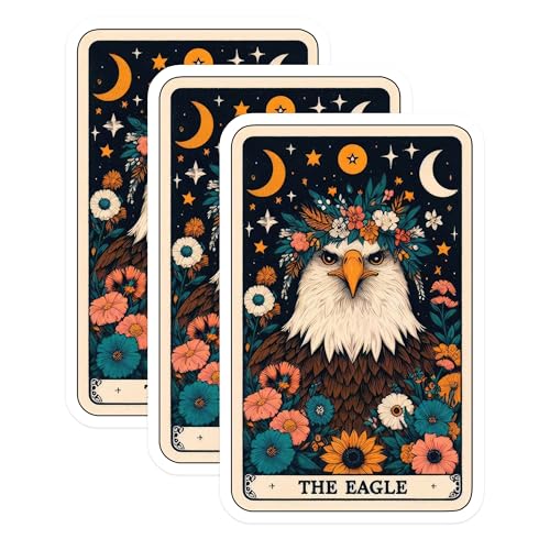(3 Pack) Eagle Tarot Card Decals - Floral Crown Eagle Art - Laptop Decal - 3 Inches On Longest Side - Easy Peel & Apply - Made in USA - 3MCS4165