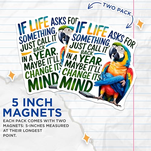 (2 Pack) Funny Quote Parrot Magnets Magnets - Humorous Fridge Magnet - Motivational Parrot Fridge Magnet - 5" On Longest Side - Made in USA - Sticks to Refrigerators & Metal Surfaces - MAG8757