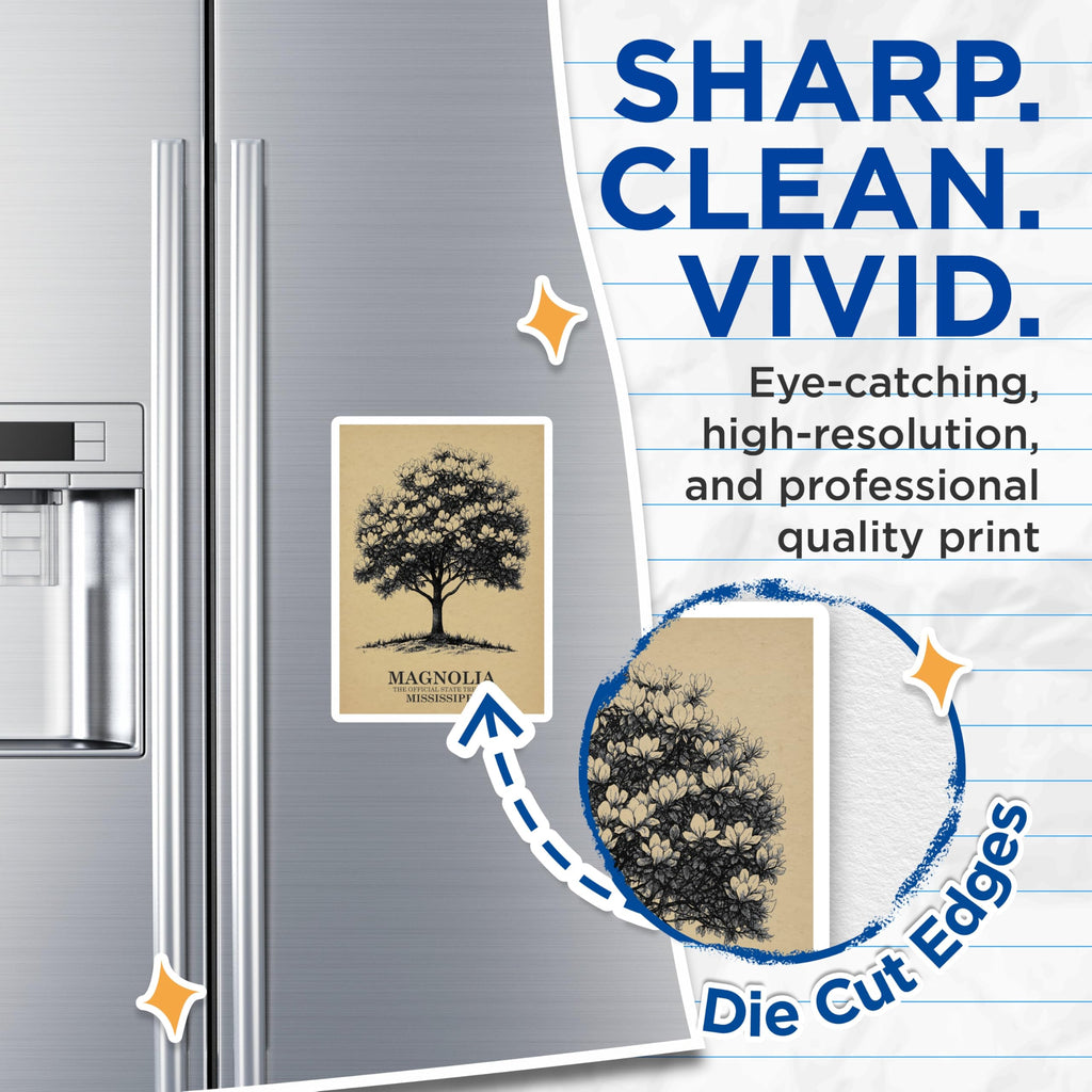 (2 Pack) Magnolia Tree Magnets - Mississippi State Tree - Botanical Art Decor - 5" On Longest Side - Premium Magnet - for Cars, Refrigerators, Toolboxes, Lockers - Made in USA - MAG17711