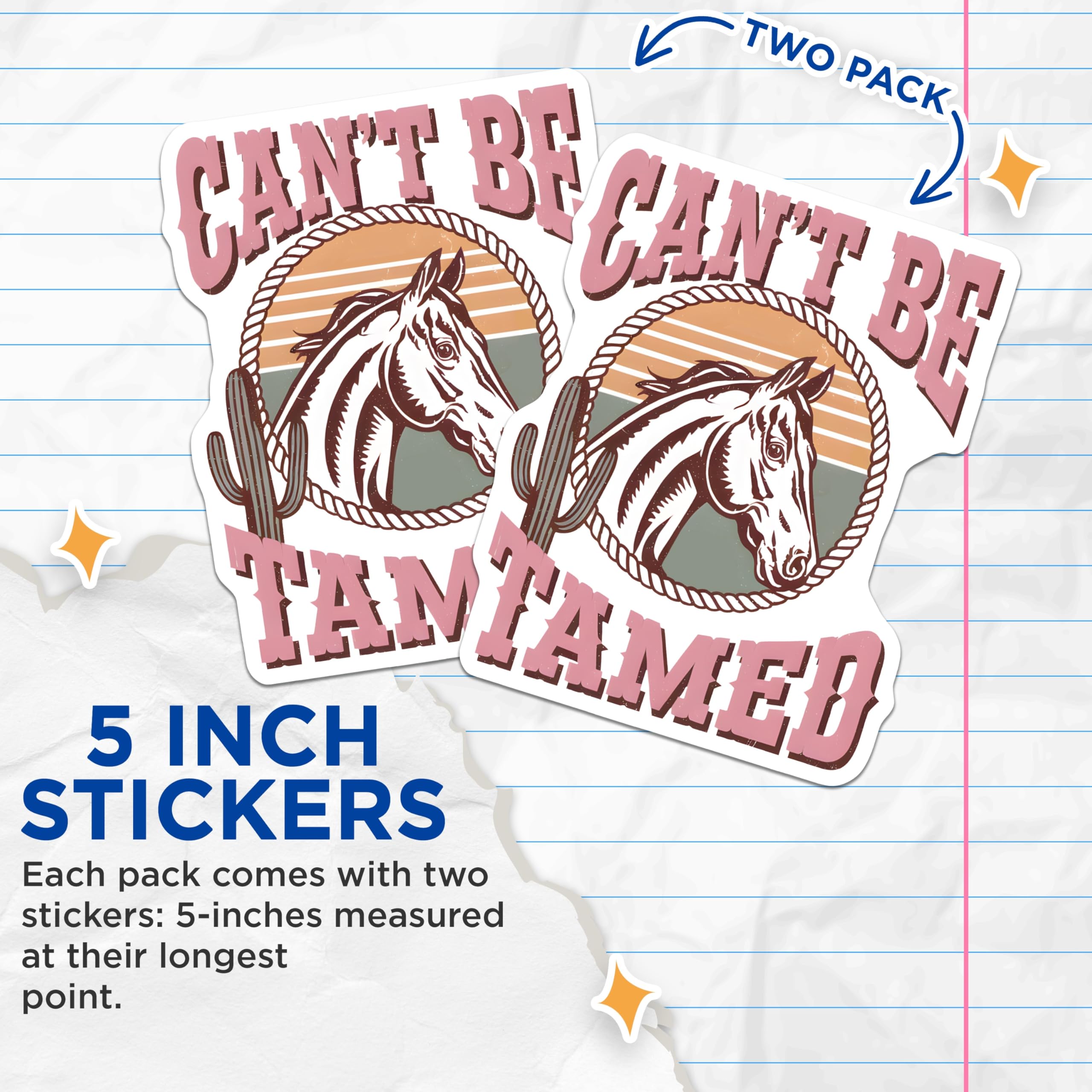 (2 Pack) Cant Be Tamed Stickers - Horse Lover - Western Stickers - Bronco Stickers - Cowboy Stickers - Girl Stickers - 5" On Longest Side - Sticks to Smooth Flat Surfaces - Made in USA - BMCS18988