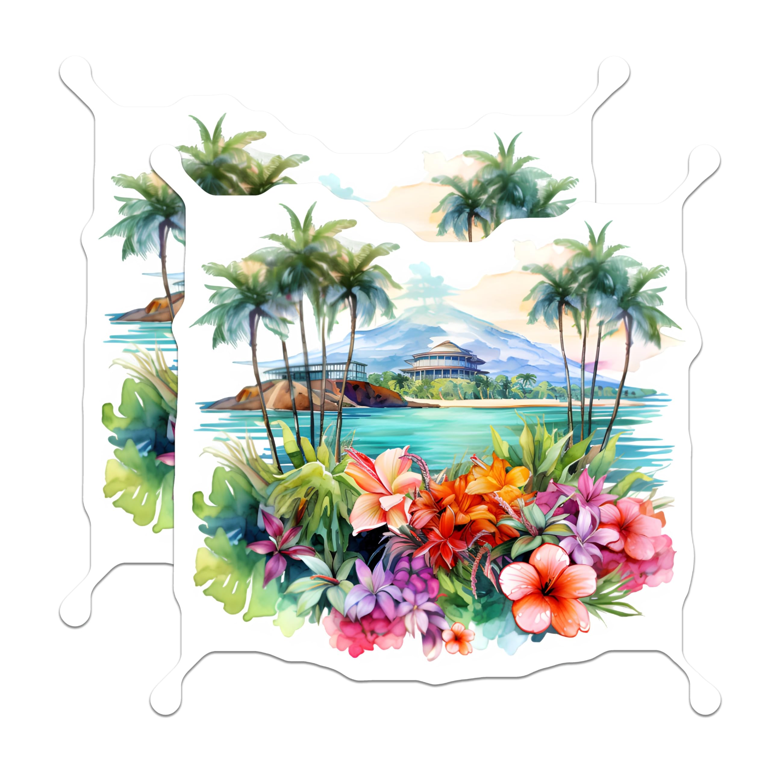 (2 Pack) Tropical Paradise Magnets - Vibrant Watercolor Island Art - Palm Trees Hibiscus Flowers Beach Vacation Decor - 5 Inches On Longest Side - Thick Durable Magnet - Made in USA - MAG20113