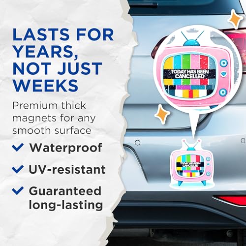 (2 Pack) Retro TV Today Has Been Cancelled Magnets - Funny Decor - Home Office Decoration - 5" On Longest Side - for Cars, Fridges, Toolboxes - Made in USA - MAG7515