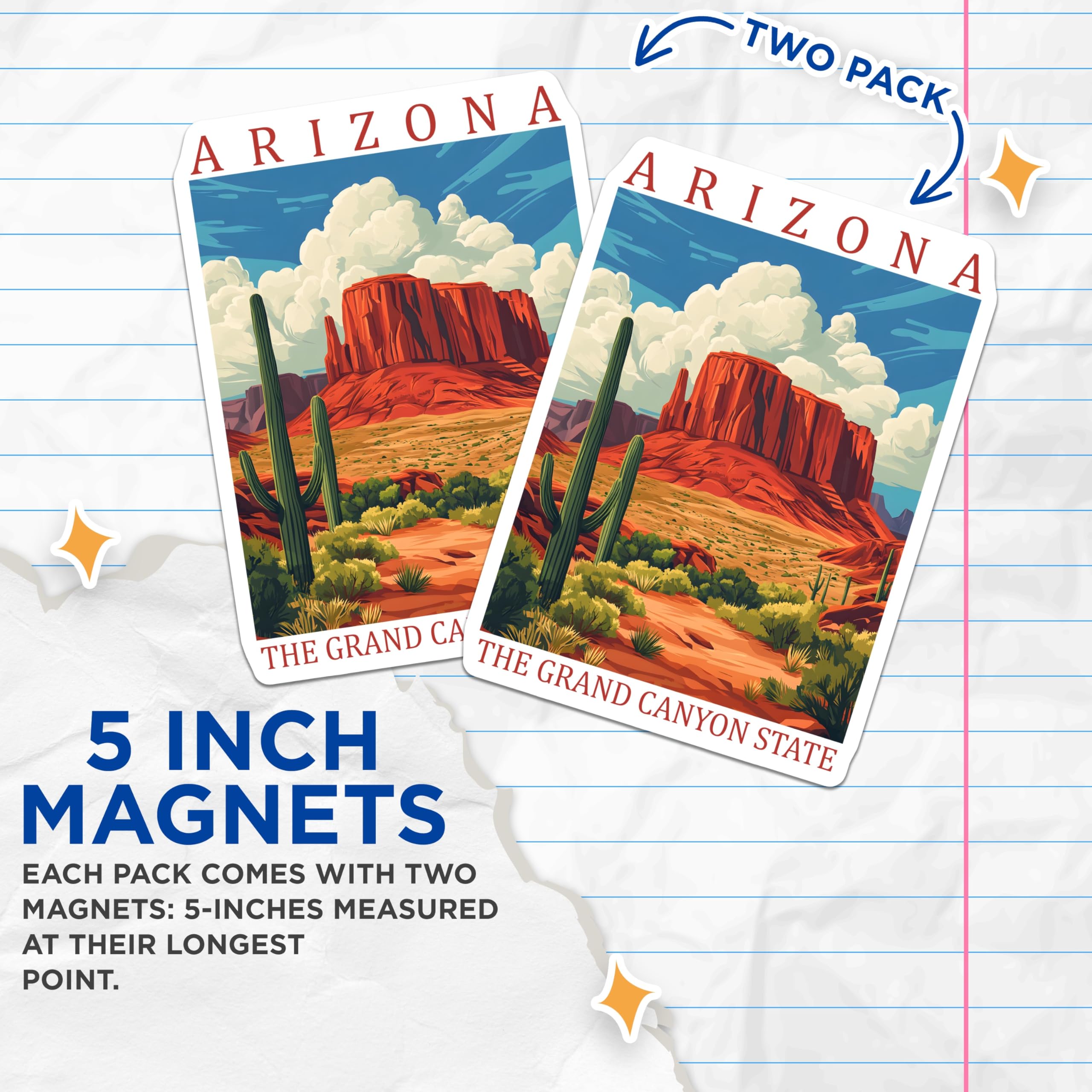 (2 Pack) Arizona Magnets - Grand Canyon State - Southwestern Desert Decor - 5" On Longest Side - Premium Magnet - for Cars, Refrigerators, Toolboxes, Lockers - Made in USA - MAG18705