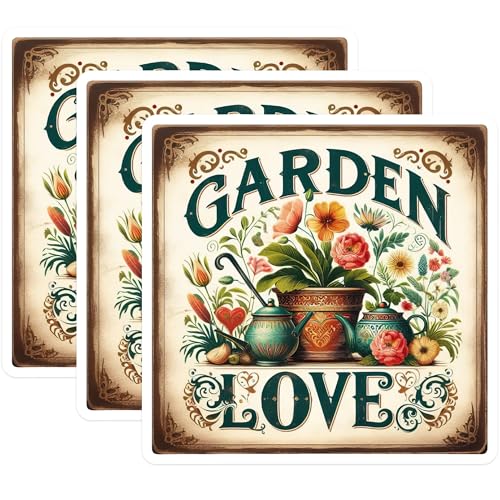 (3 Pack) Garden Love Decals - Floral Garden - Flower Teapot Decals- 3 Inches On Longest Side - Easy Peel & Apply - Made in USA - 3MCS5263