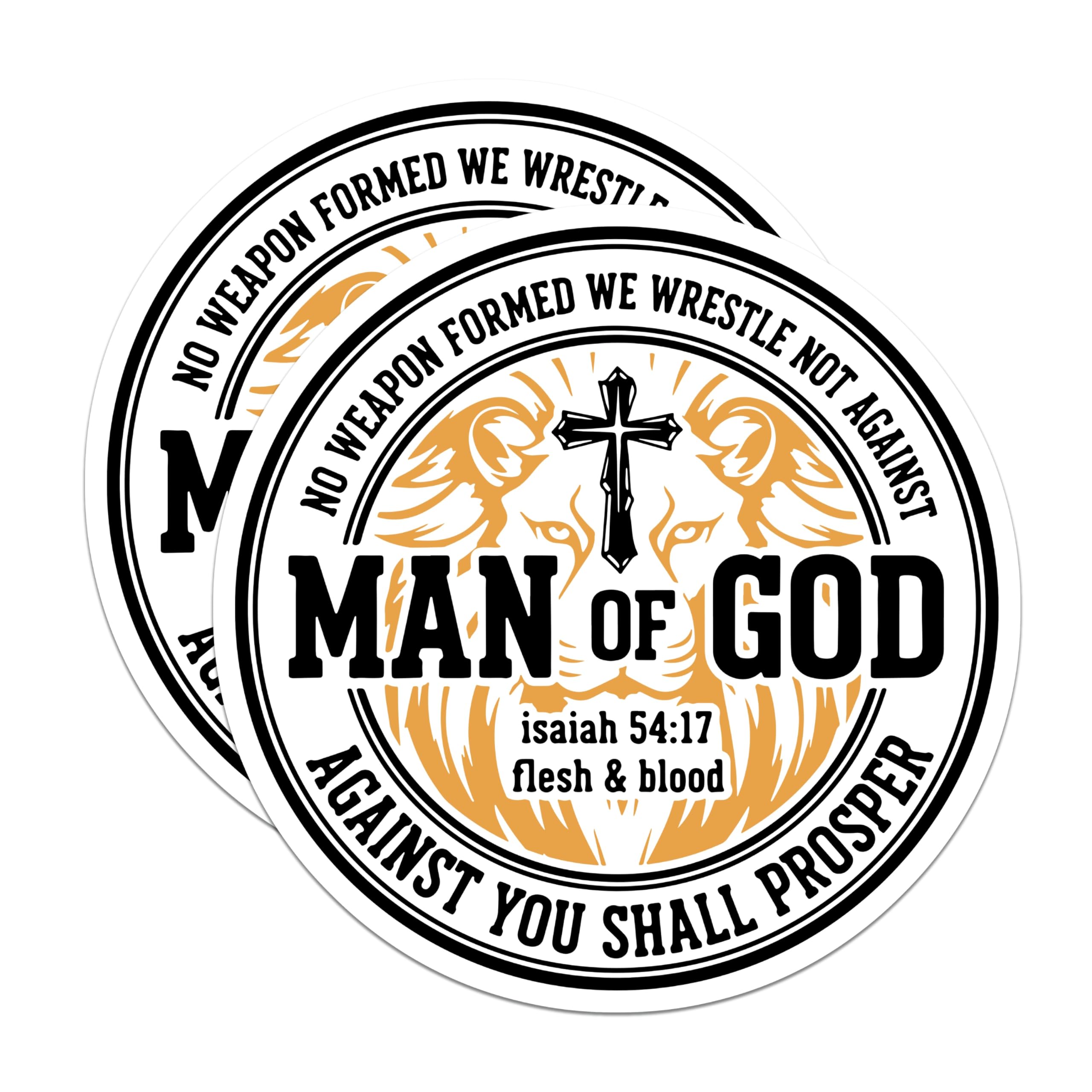 (2 Pack) Man of God Magnets - Christian Faith Scripture Isaiah 54:17 Verse - Religious Lion Cross Emblem Spiritual Magnets - 5 Inches On Longest Side - Thick Durable Magnet - Made in USA - MAG23324