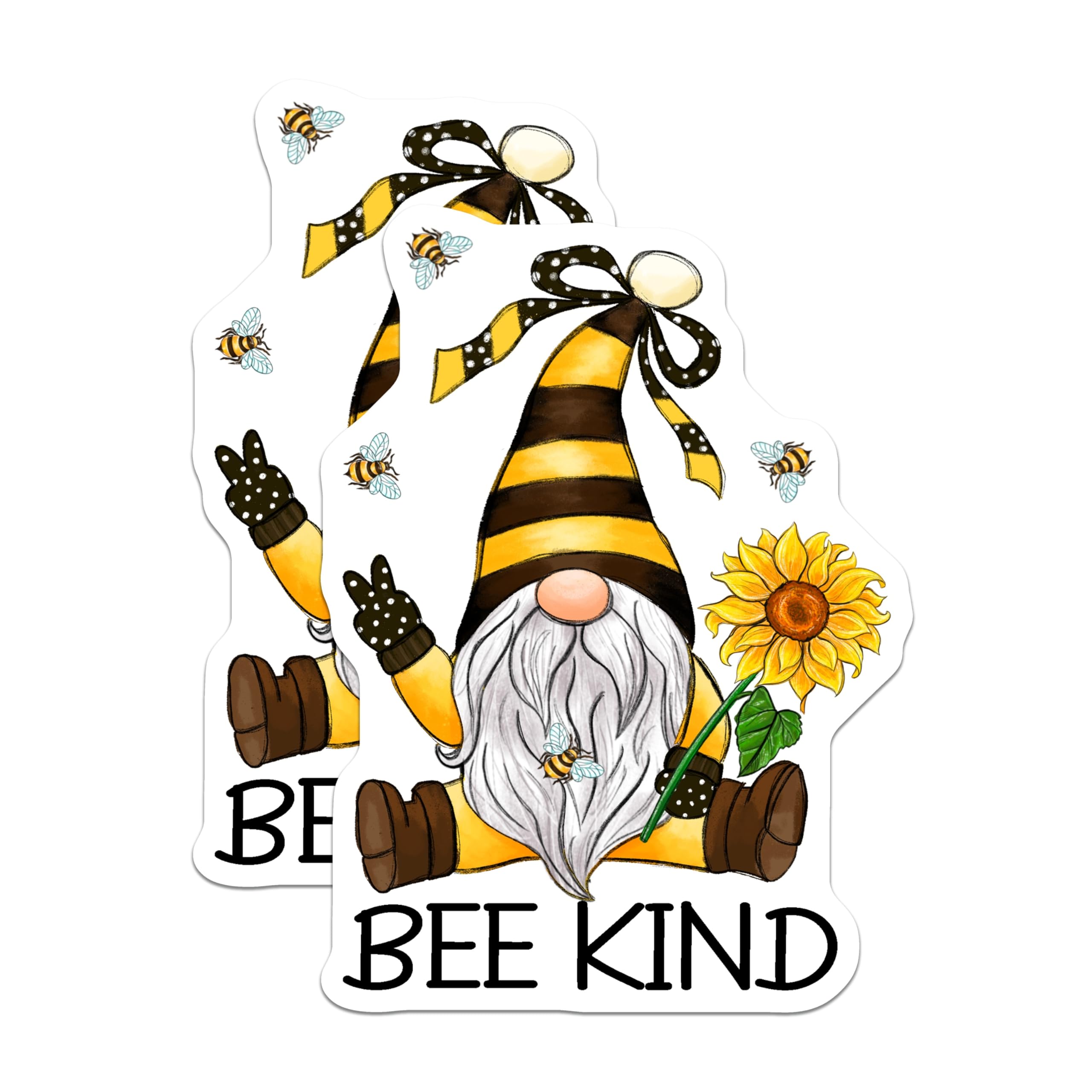 (2 Pack) Bee Kind Gnomes Magnets - Positive Affirmation - Sunflower Decorative - 5" On Longest Side - Premium Magnet - for Cars, Refrigerators, Toolboxes, Lockers - Made in USA - MAG14074