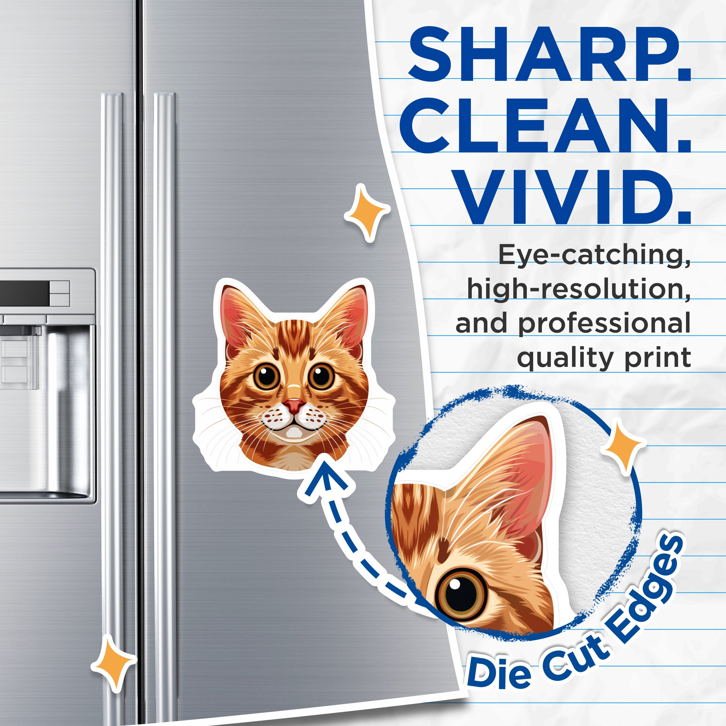 (2 Pack) Orange Tabby Cat Magnets - Cute Cat Face Decor - Pet Lover Fridge Art - 5 Inches On Longest Side - Thick Durable Magnet - Made in USA - MAG39559