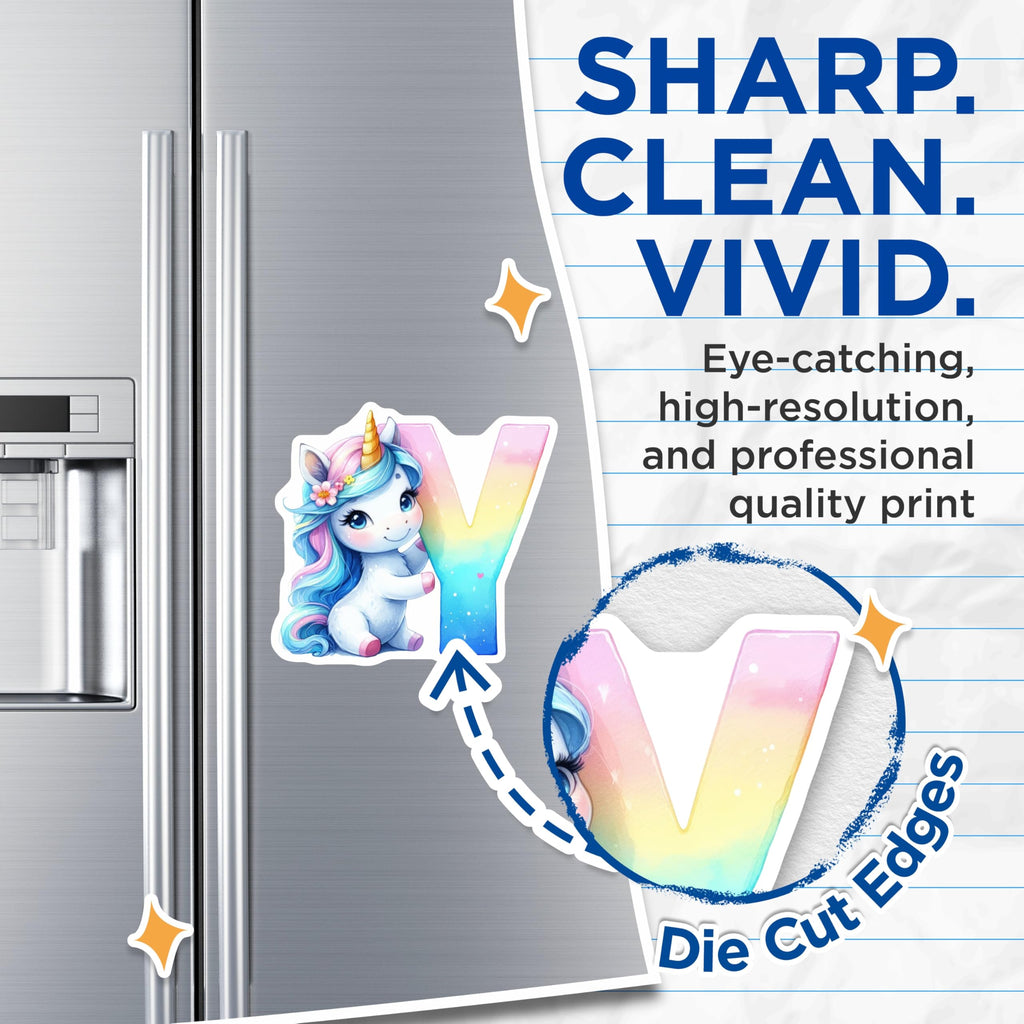 (2 Pack) Unicorn Letter Y Magnets - Initial Y Decor - Cute Animal Character - 5" On Longest Side - Premium Magnet - for Cars, Refrigerators, Toolboxes, Lockers - Made in USA - MAG16442