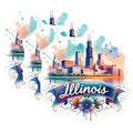 (3 Pack) Illinois Decals - Chicago Skyline - Watercolor Stickers- 3 Inches On Longest Side - Easy Peel & Apply - Made in USA - 3MCS5706
