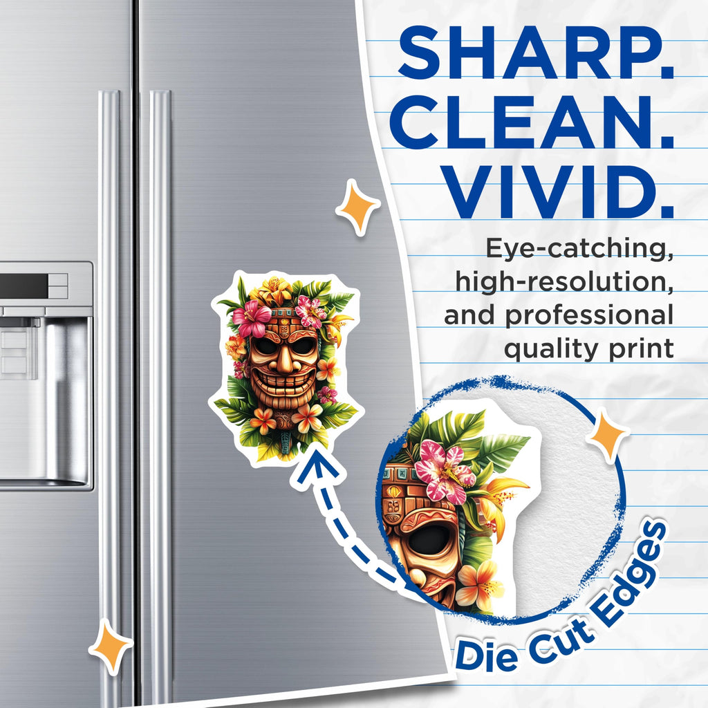 (2 Pack) Tiki Mask Magnets - Tropical Floral Decor - Polynesian Kitchen Refrigerator Magnets - 5 Inches On Longest Side - Thick Durable Magnet - Made in USA - MAG20102