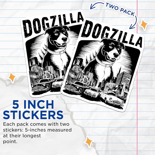 (2 Pack) Dogzilla Stickers - Monster Dog - Urban Art - 5" On Longest Side - Sticks to Smooth Flat Surfaces - Made in USA - BMCS5891