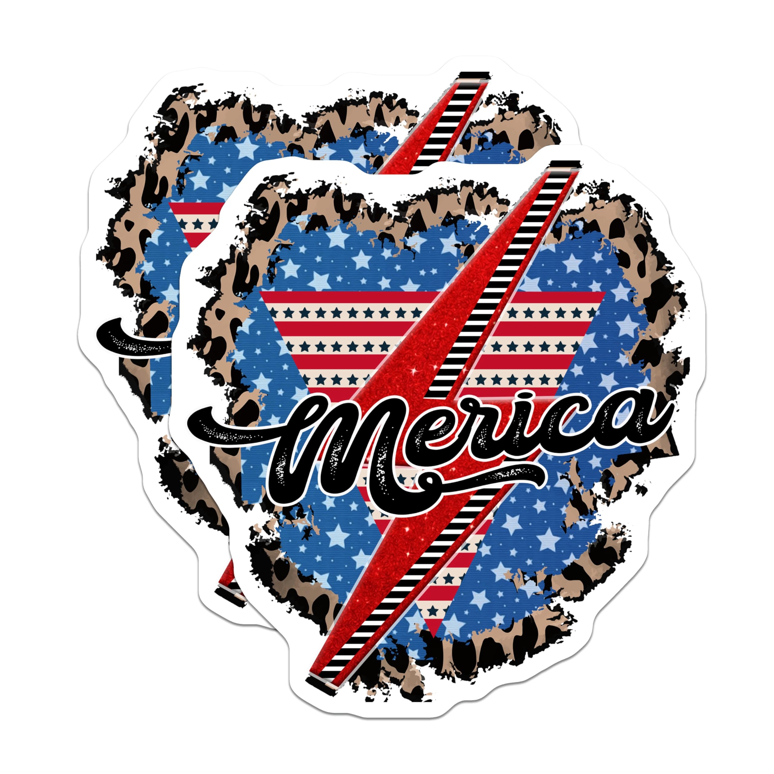 (2 Pack) Merica Patriotic Magnets - Leopard Print Lightning Bolt - USA Pride Decor - July 4th Souvenir - 5 Inches On Longest Side - Thick Durable Magnet - Made in USA - MAG27241