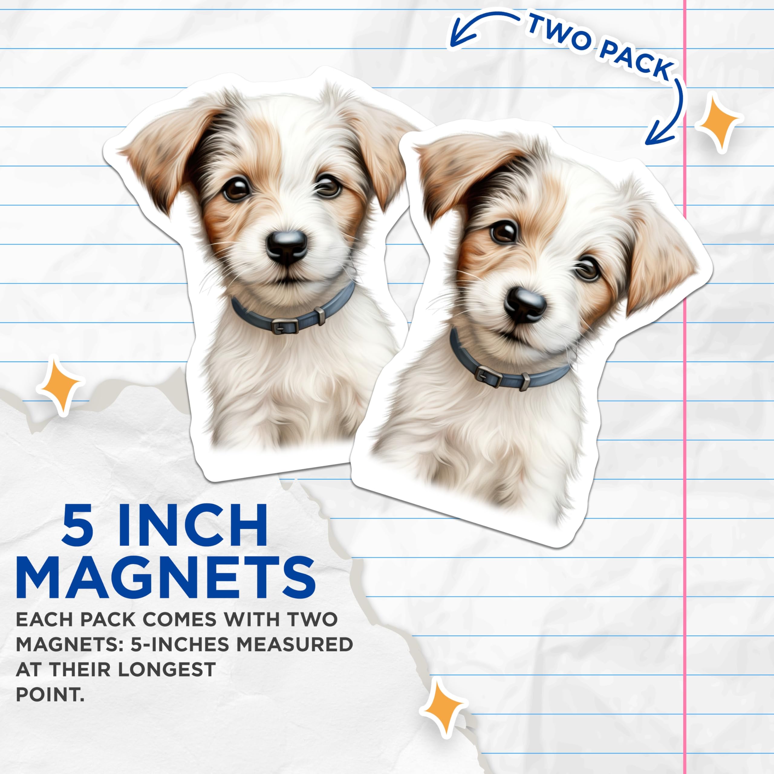 (2 Pack) Adorable Puppy Magnets - Fluffy Dog Fridge Magnets - Cute Animal Lover Decor Accents - 5 Inches On Longest Side - Thick Durable Magnet - Made in USA - MAG24394