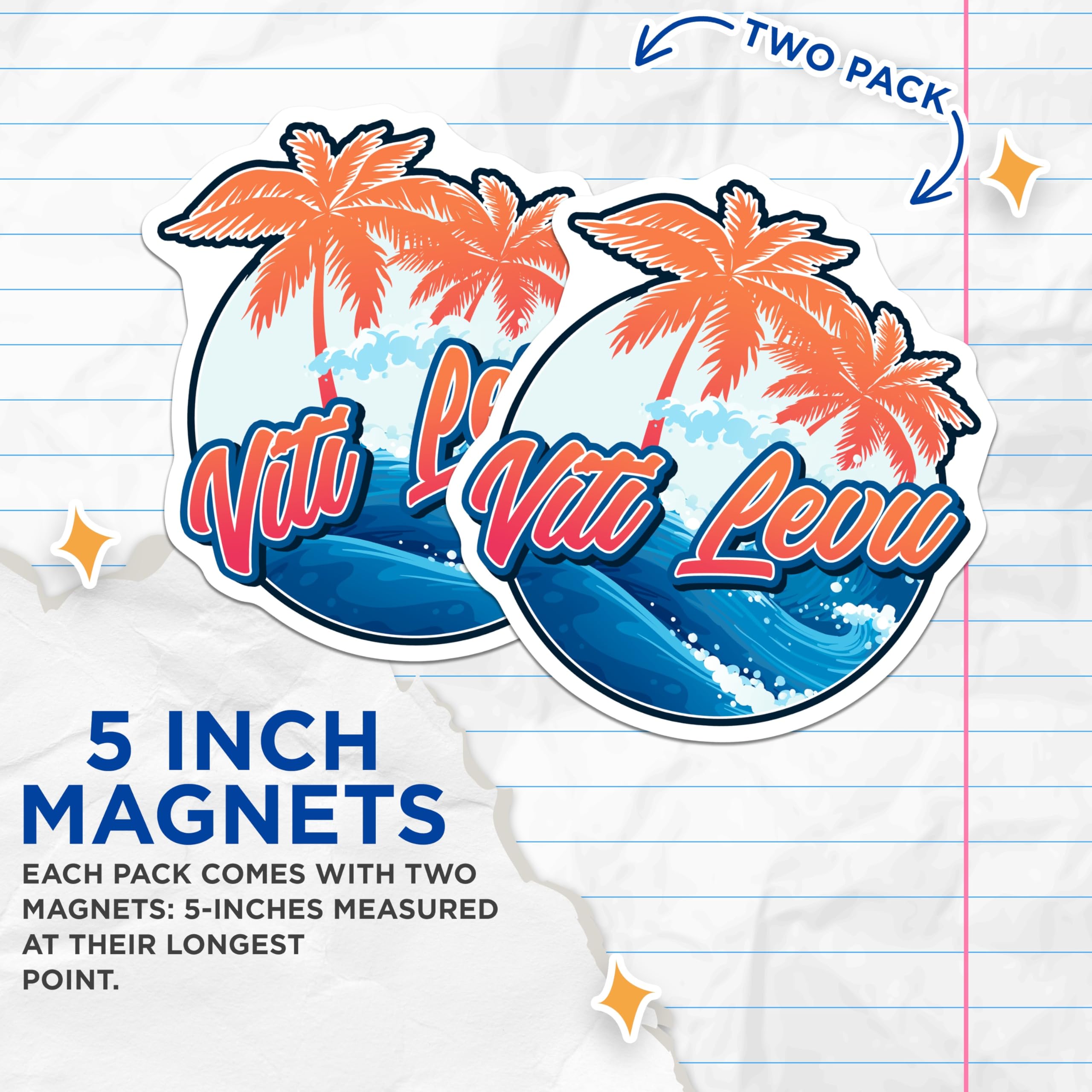 (2 Pack) Viti Levu Magnets - Fiji Travel Souvenir - Tropical Island Decor - 5 Inches On Longest Side - Thick Durable Magnet - Made in USA - MAG19464