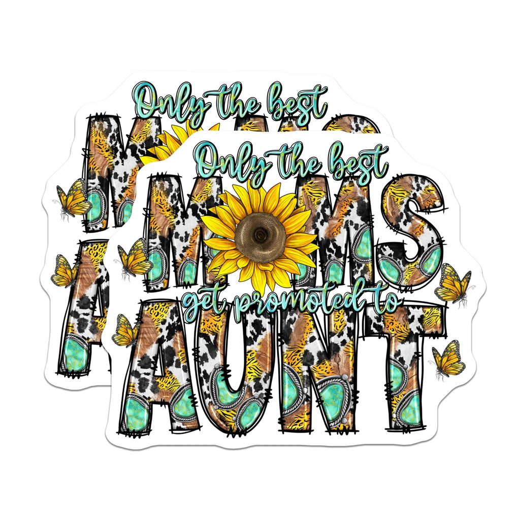 (2 Pack) Promoted to Aunt Magnets - New Auntie Announcement - Boho Western Country Butterfly Decor - 5 Inches On Longest Side - Thick Durable Magnet - Made in USA - MAG27146