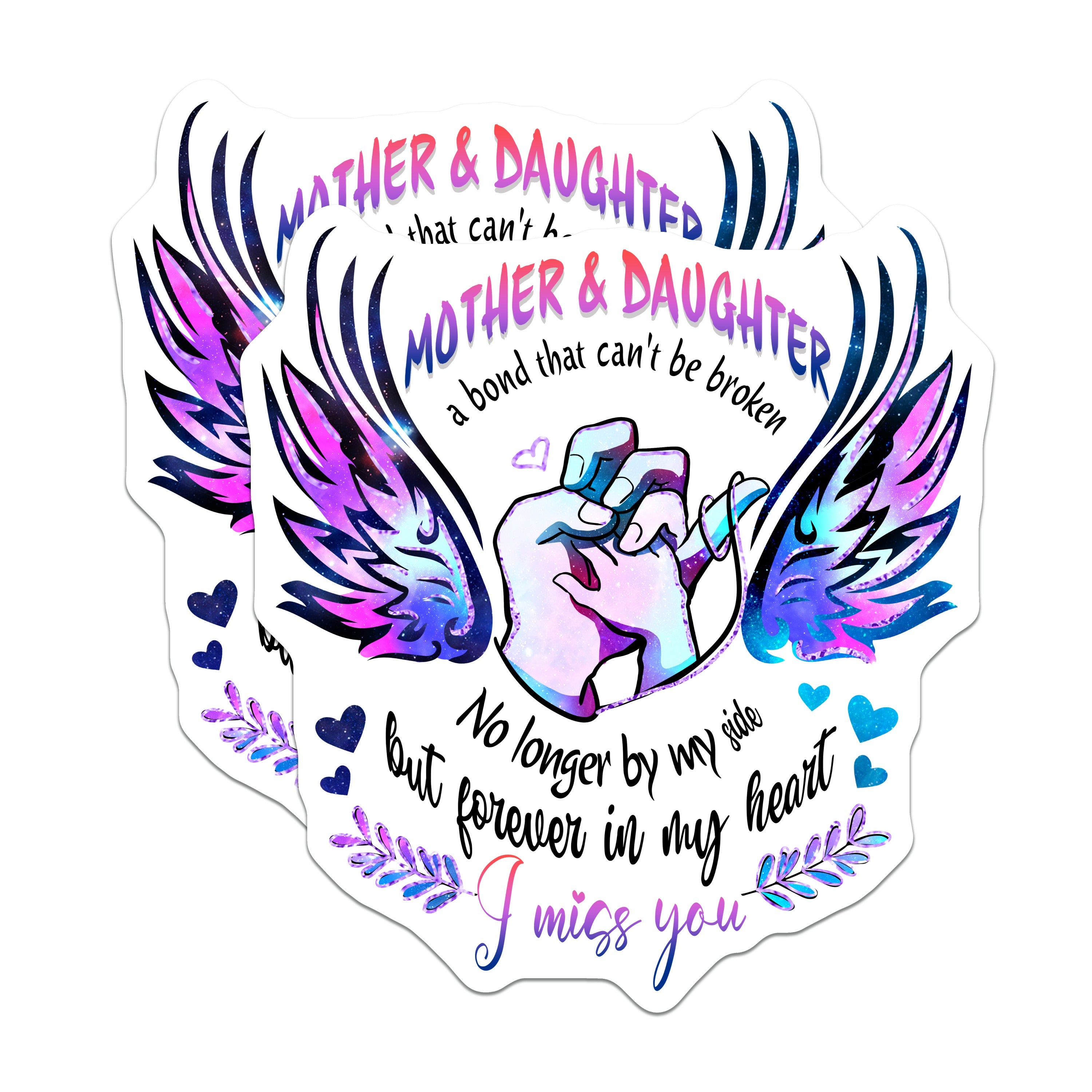 (2 Pack) Mother Daughter Memorial Magnets - Angel Wings Pinky Promise - Forever in My Heart Loss Tribute - 5 Inches On Longest Side - Thick Durable Magnet - Made in USA - MAG38367