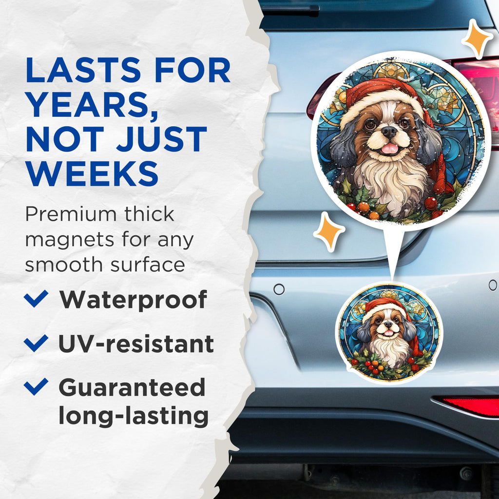(2 Pack) Cavalier King Charles Spaniel Christmas Magnets - Holiday Dog Decor - Stained Glass Pet Art - 5 Inches On Longest Side - Thick Durable Magnet - Made in USA - MAG28032