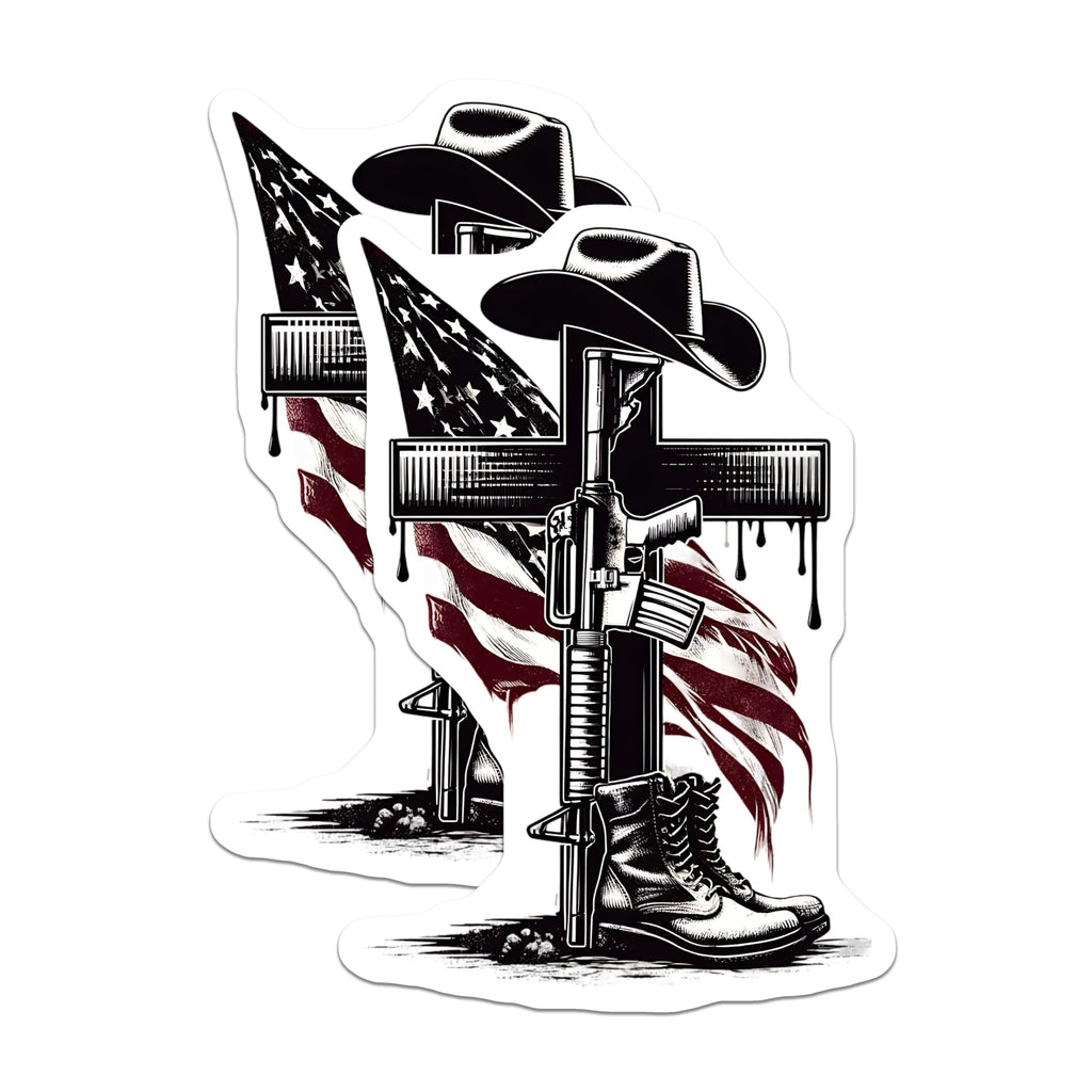 (2 Pack) Memorial Magnets - Patriotic Magnet - Fallen Soldier Cowboy Hat Flag - 5" On Longest Side - Premium Magnet - for Cars, Refrigerators, Toolboxes, Lockers - Made in USA - MAG15669