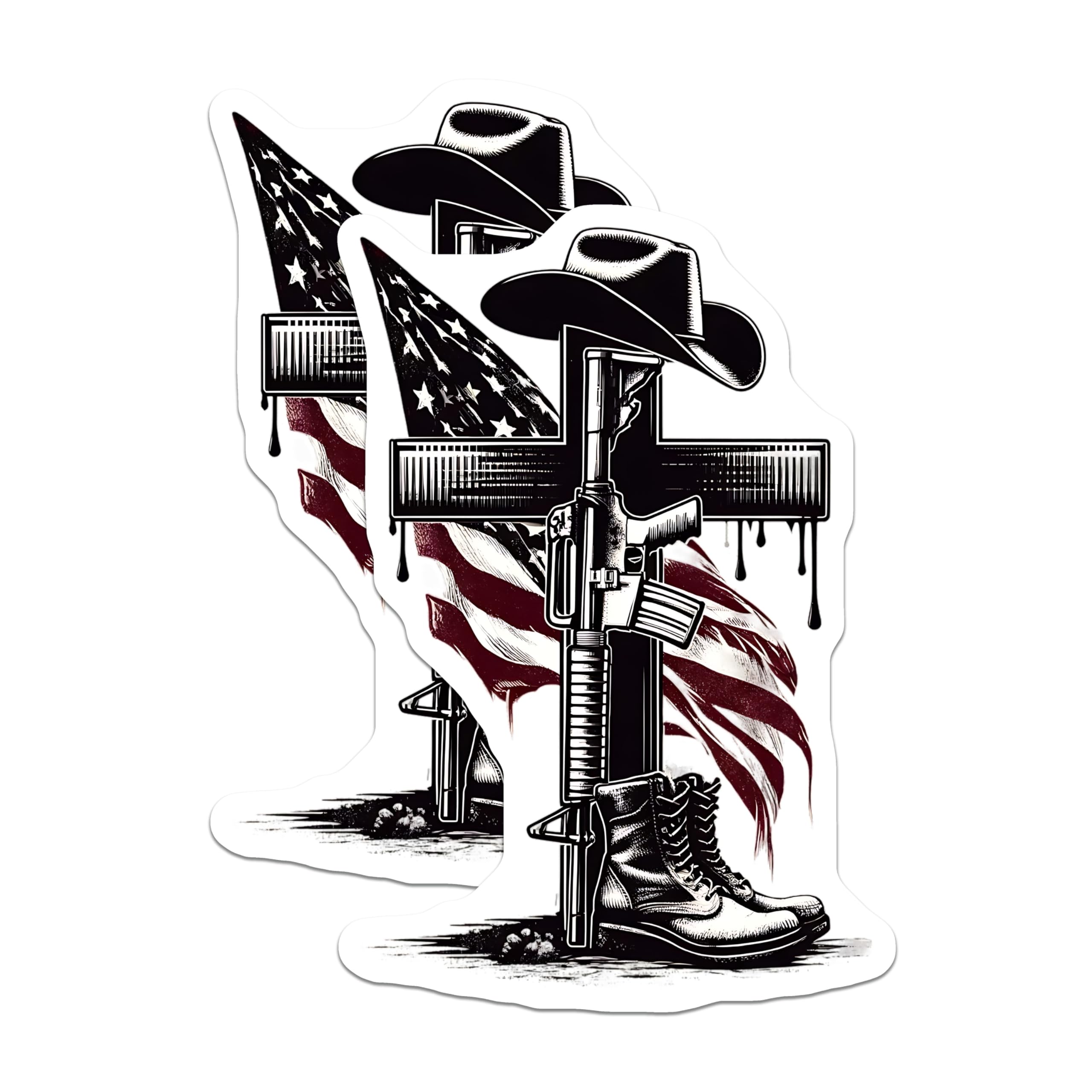 (2 Pack) Memorial Magnets - Patriotic Magnet - Fallen Soldier Cowboy Hat Flag - 5" On Longest Side - Premium Magnet - for Cars, Refrigerators, Toolboxes, Lockers - Made in USA - MAG15669