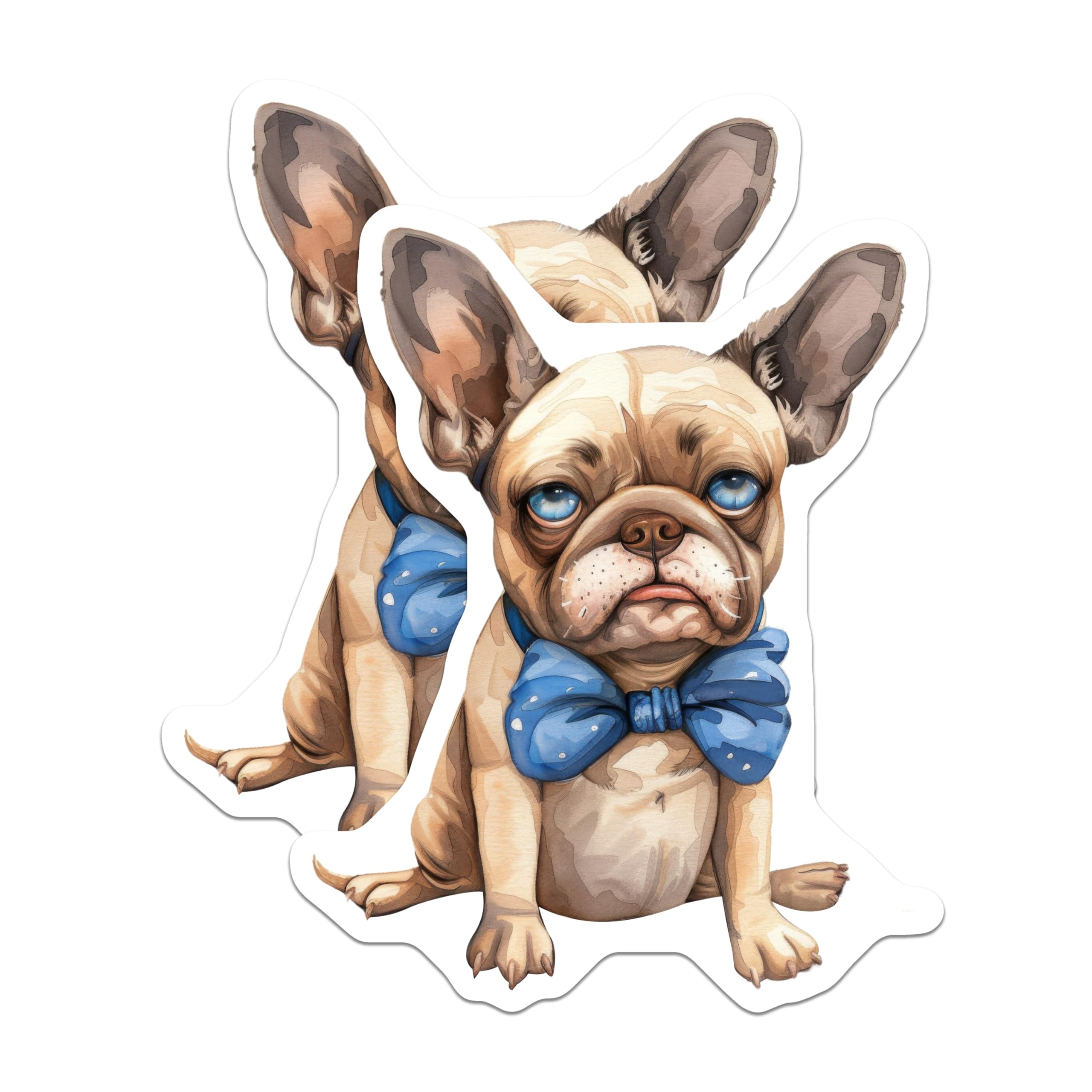 (2 Pack) French Bulldog Magnets - Cute Puppy Dog Art - Blue Bow Tie Pet Lover Kitchen Decor - 5 Inches On Longest Side - Thick Durable Magnet - Made in USA - MAG30439