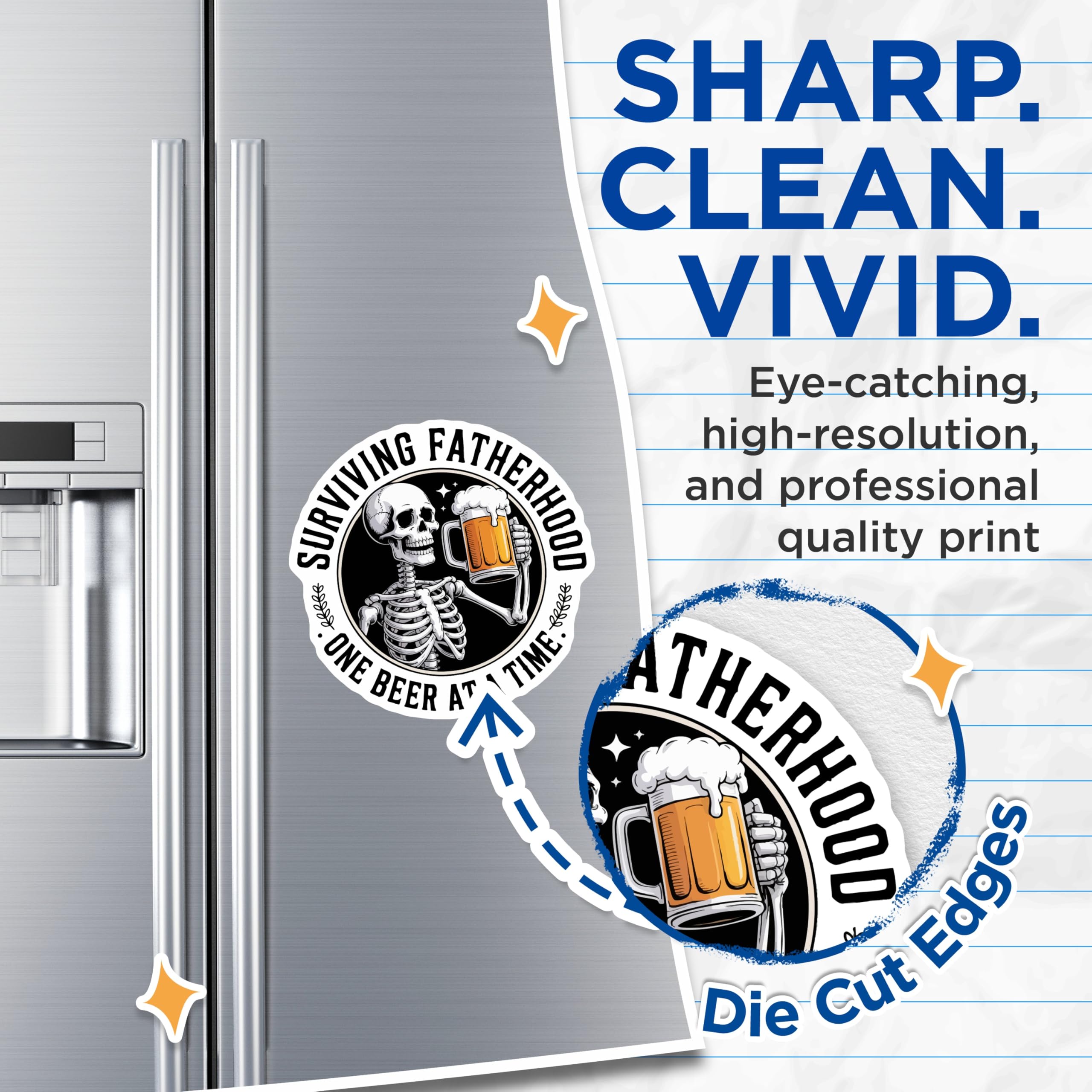 (2 Pack) Surviving Fatherhood Magnets - Funny Dad Beer Decor - Skeleton Drinker Fridge Accessories - 5 Inches On Longest Side - Thick Durable Magnet - Made in USA - MAG21560