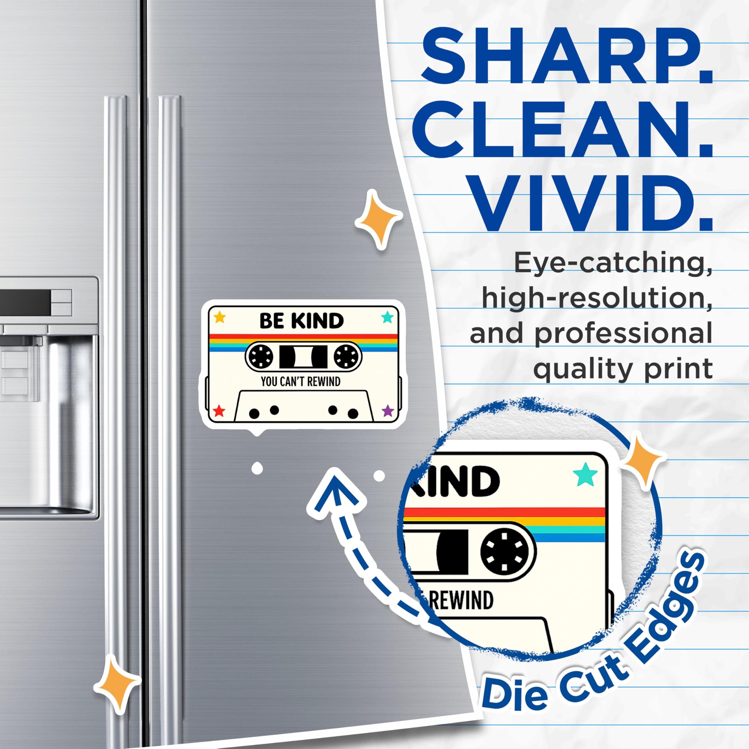 (2 Pack) Be Kind Rewind Magnets - Retro Cassette Tape Decor - Inspirational Quote Fridge Magnets - 5 Inches On Longest Side - Thick Durable Magnet - Made in USA - MAG21595