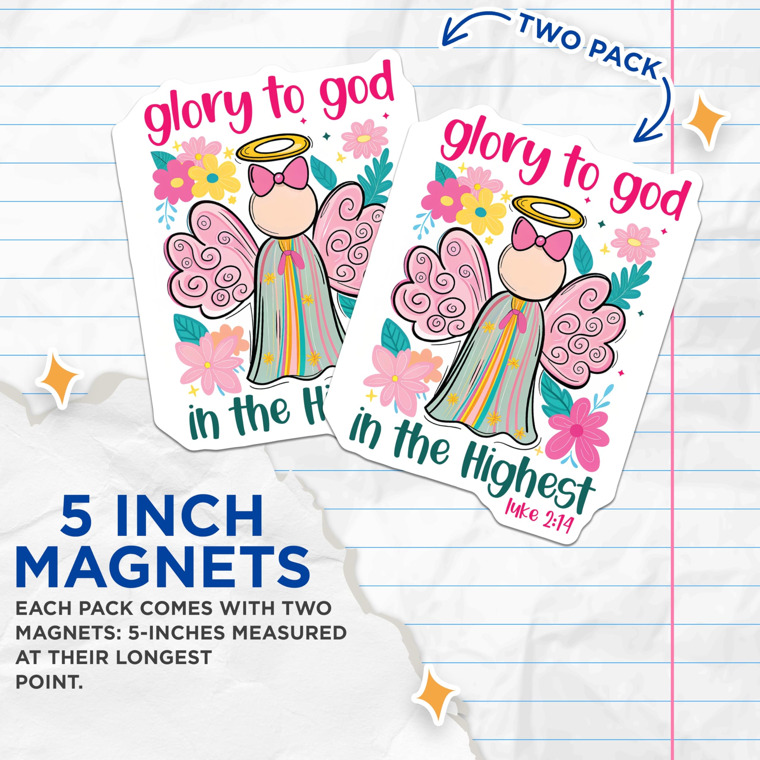 (2 Pack) Christian Angel Magnets - Glory to God in the Highest - Luke 2:14 Bible Verse - 5 Inches On Longest Side - Thick Durable Magnet - Made in USA - MAG29114