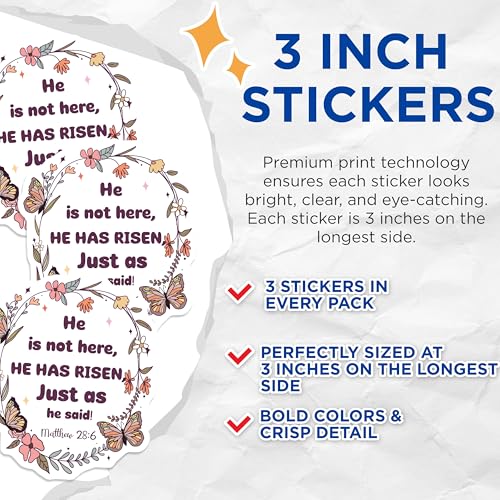 (3 Pack) Christian Easter Decals - Floral Butterfly Decal - Religious Easter Laptop Stickers - 3 Inches On Longest Side - Easy Peel & Apply - Made in USA - 3MCS6050