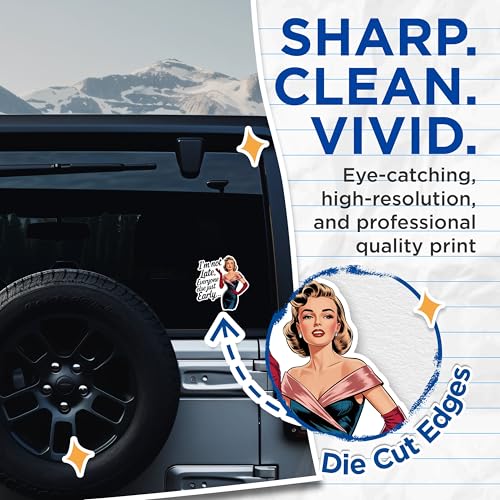 (2 Pack) Vintage Glam Stickers - Funny Quote Stickers - Retro Style Stickers for Laptops - 5" On Longest Side - Sticks to Any Smooth Flat Surface - Made in USA - BMCS2570