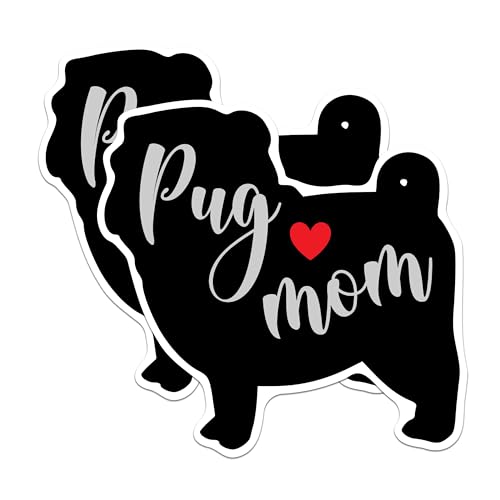 (2 Packs) Pug Mom Stickers - Pug Dog Breed Decals - 5 Inches On Longest Side - Premium Vinyl Decal - Sticks to Any Smooth Flat Surface - Made in USA - BMCS2516