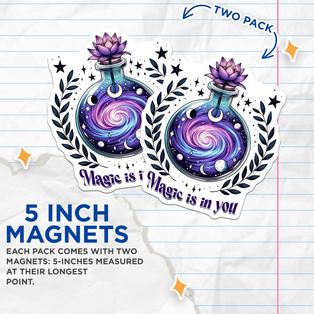 (2 Pack) Celestial Magic Magnets - Space Fantasy - Inspirational Quote - Galaxy Design - 5" On Longest Side - for Cars, Fridges, Toolboxes - Made in USA - MAG8056