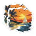 (2 Pack) Tropical Sunset Magnets - Coastal Beach Decor - Sailboat Paradise Vibe - Vacation Fridge Decor - 5 Inches On Longest Side - Thick Durable Magnet - Made in USA - MAG27360