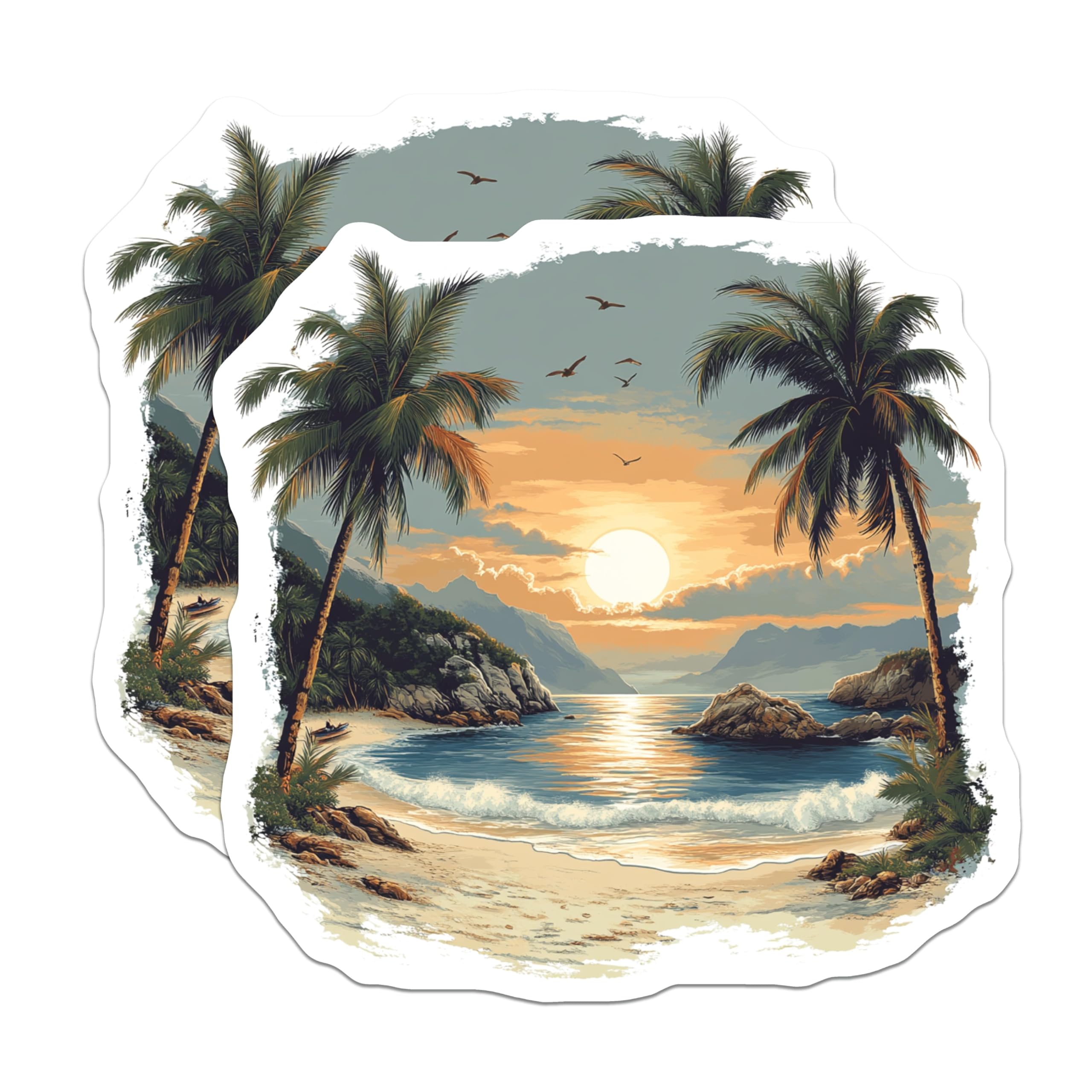 (2 Pack) Scenic Beach Magnets - Tropical Ocean Sunset Decor - Coastal Housewarming Present for Travel Lover - 5 Inches On Longest Side - Thick Durable Magnet - Made in USA - MAG28108