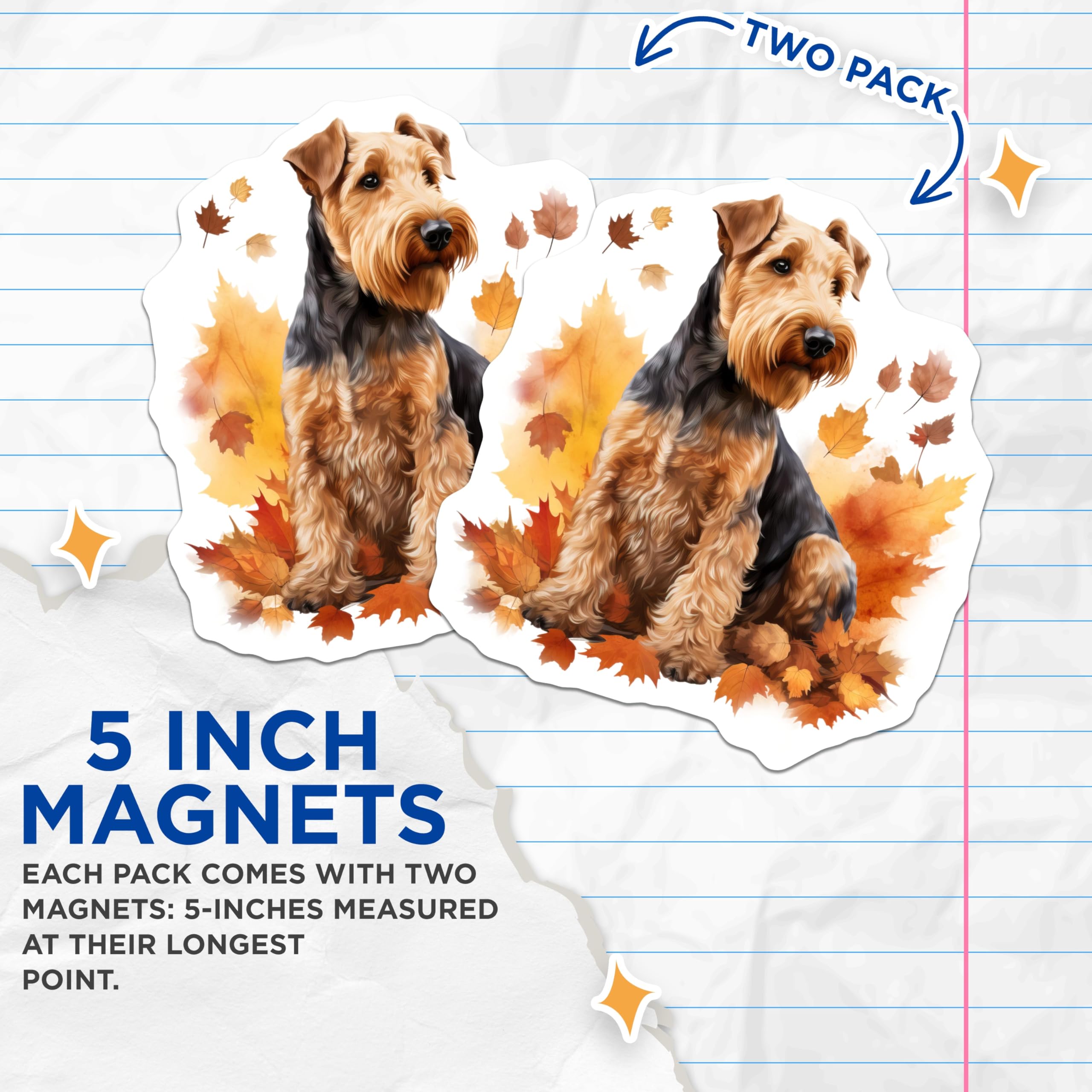 (2 Pack) Airedale Terrier Dog Magnets - Autumn Fall Pet Decor - Refrigerator Locker Art - 5 Inches On Longest Side - Thick Durable Magnet - Made in USA - MAG30287