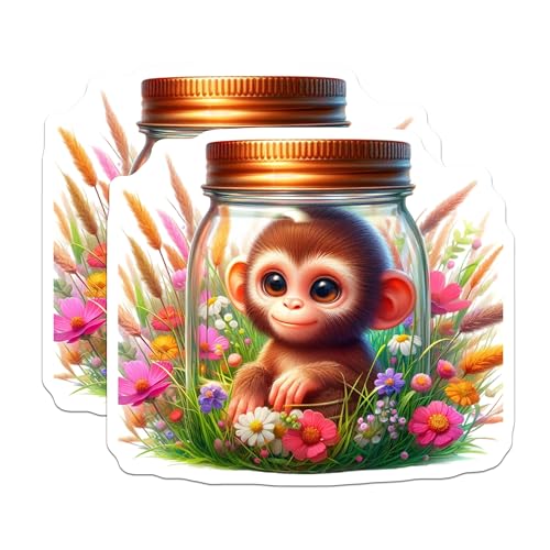 (2 Pack) Cute Monkey Stickers - Adorable Animal - Nature Lovers - 5" On Longest Side - Sticks to Smooth Flat Surfaces - Made in USA - BMCS9384