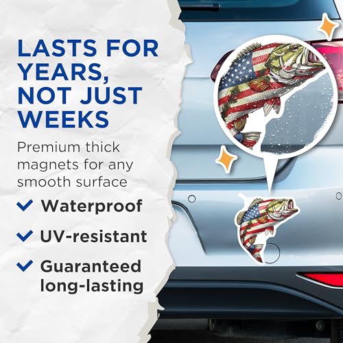 (2 Pack) USA Flag Fishing Decor Magnet - 5" On Longest Side - Sticks to Smooth Flat Surfaces - Made in USA - MAG9965