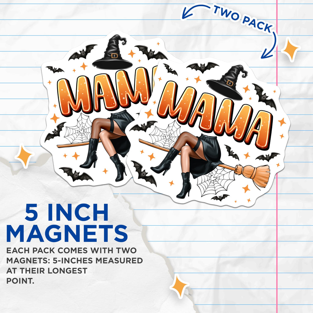 (2 Pack) Witch Mama Magnets - Halloween Refrigerator Decor - Sassy Spooky Mom Kitchen Accessories - 5 Inches On Longest Side - Thick Durable Magnet - Made in USA - MAG29927