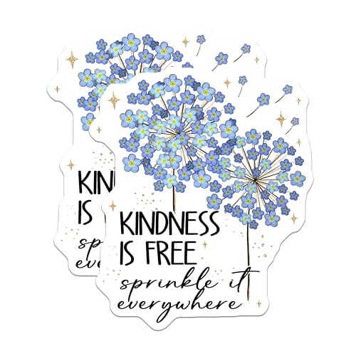(2 Pack) Kindness Is Free Stickers - Inspirational Quote Stickers - Blue Flowers Stickers for Self-Love, Positivity Decor - 5" On Longest Side - Sticks to Smooth Flat Surfaces - Made in USA - BMCS4162