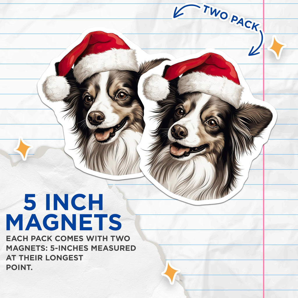 (2 Pack) Christmas Dog Magnets - Santa Hat Holiday Decor - Festive Pet Animal Lover Accents - Cute Doggy Refrigerator Magnets - 5 Inches On Longest Side - Thick Durable Magnet - Made in USA - MAG23784
