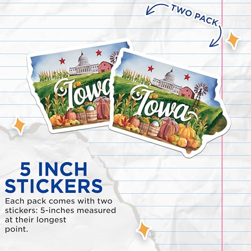 (2 Pack) Iowa State Stickers - Travel Souvenir - Scenic Decal - 5" On Longest Side - Sticks to Smooth Flat Surfaces - Made in USA - BMCS6311