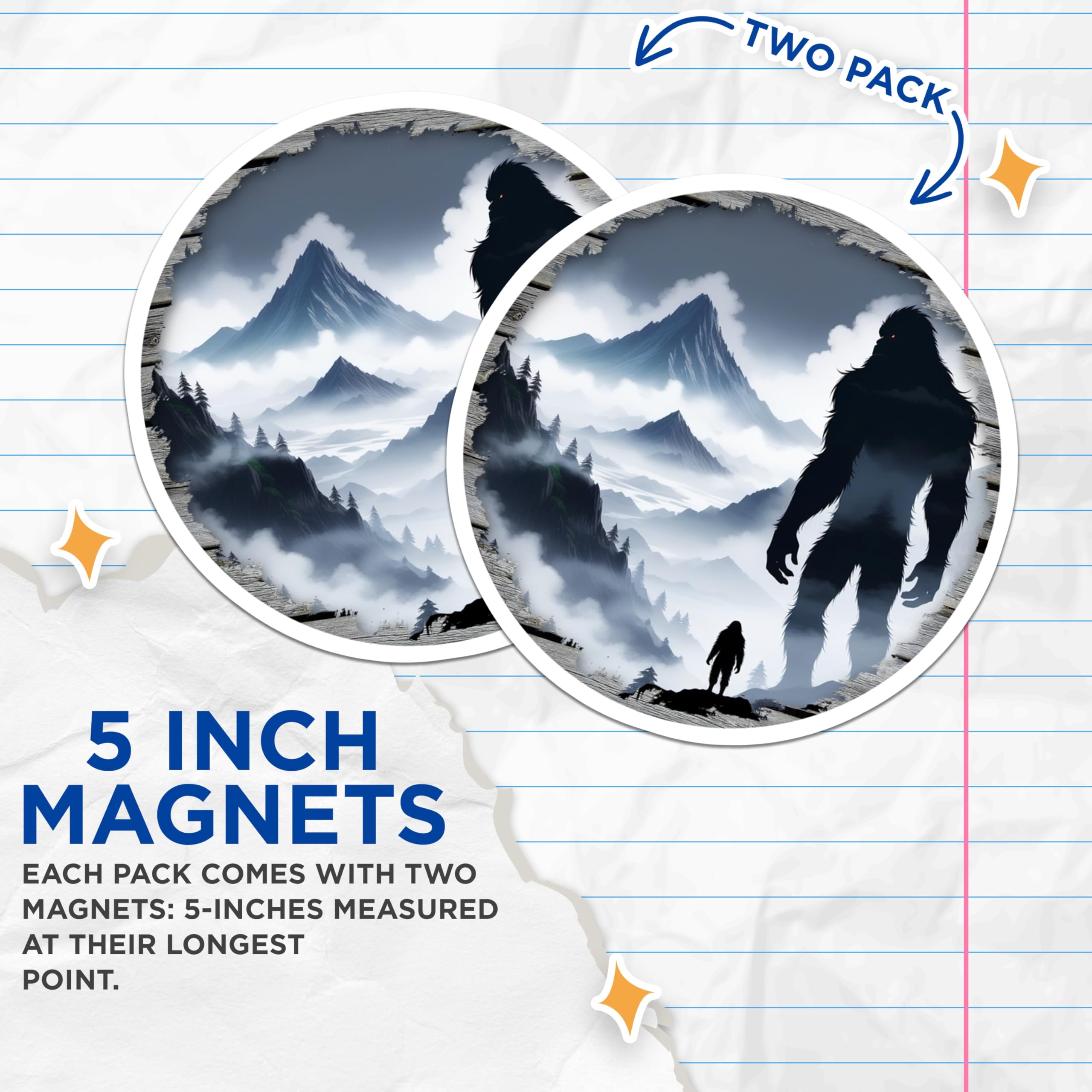 (2 Pack) Bigfoot Magnets - Sasquatch Cryptid Mountain Decor - PNW Woodland Lore Refrigerator Magnets - 5 Inches On Longest Side - Thick Durable Magnet - Made in USA - MAG26452