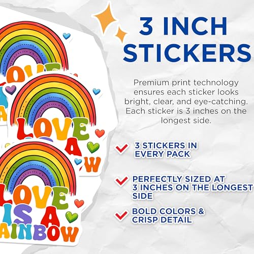 (3 Pack) Love is A Rainbow Decals - Pride Rainbow Stickers - Colorful Heart Decal - 3 Inches On Longest Side - Easy Peel & Apply - Made in USA - 3MCS7056