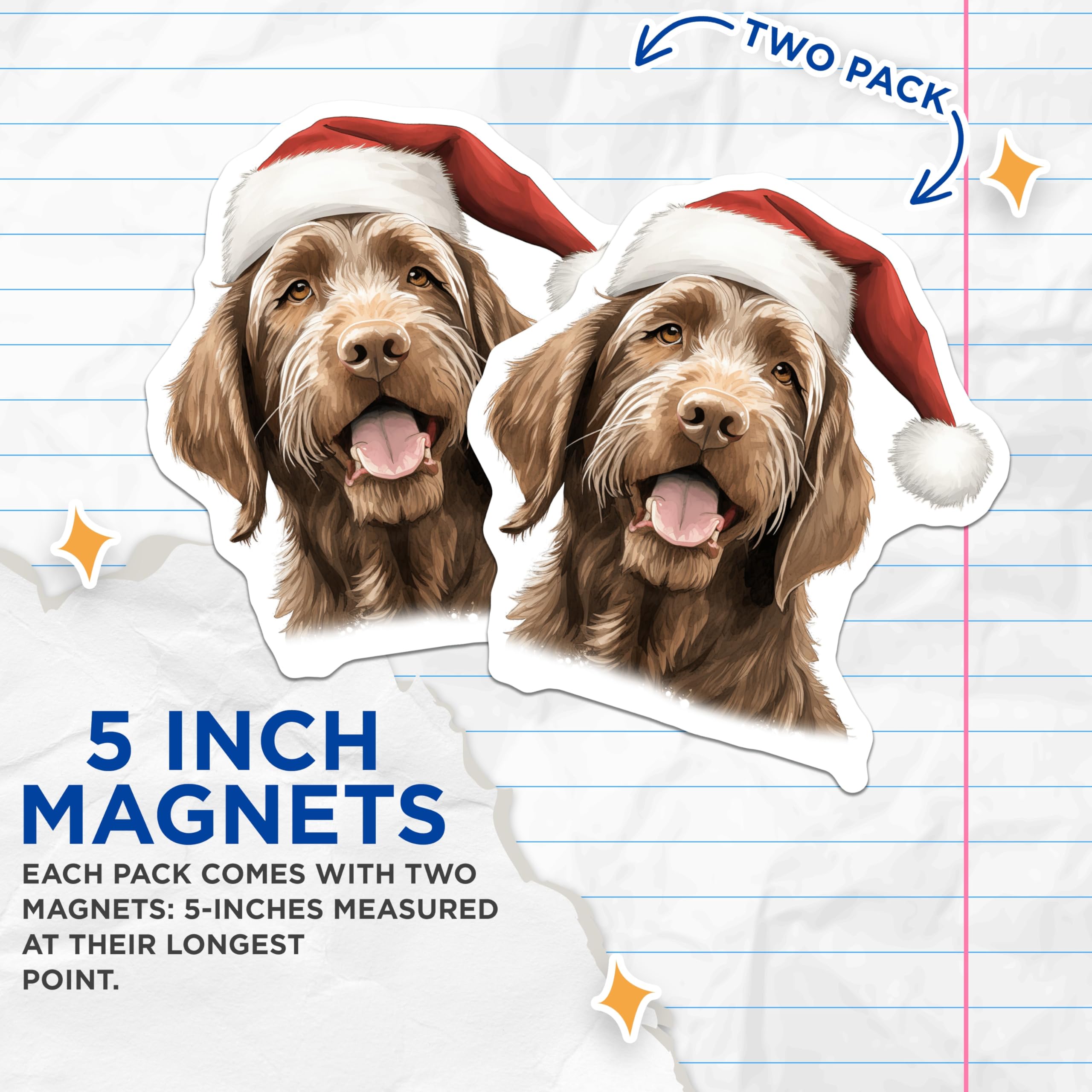(2 Pack) Christmas Dog Magnets - Santa Hat Dog - Holiday Pet Decor - Festive Dog Lover Gifts - 5 Inches On Longest Side - Thick Durable Magnet - Made in USA - MAG28810