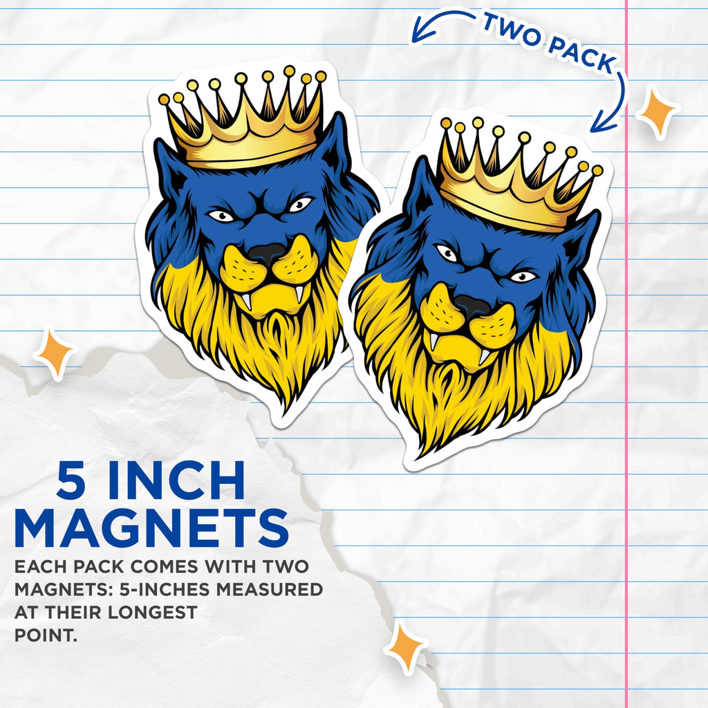 (2 Pack) Lion King Magnets - Crowned Lion Art - Majestic Beast Decor - 5" On Longest Side - Premium Magnet - for Cars, Refrigerators, Toolboxes, Lockers - Made in USA - MAG18014