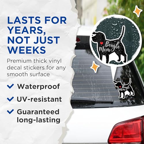 (2 Packs) Beagle Mom Stickers - Beagle Dog Breed Dog Mom Dog Dad Decals - 5 Inches On Longest Side - Premium Vinyl Decal - Sticks to Any Smooth Flat Surface - Made in USA - BMCS2442