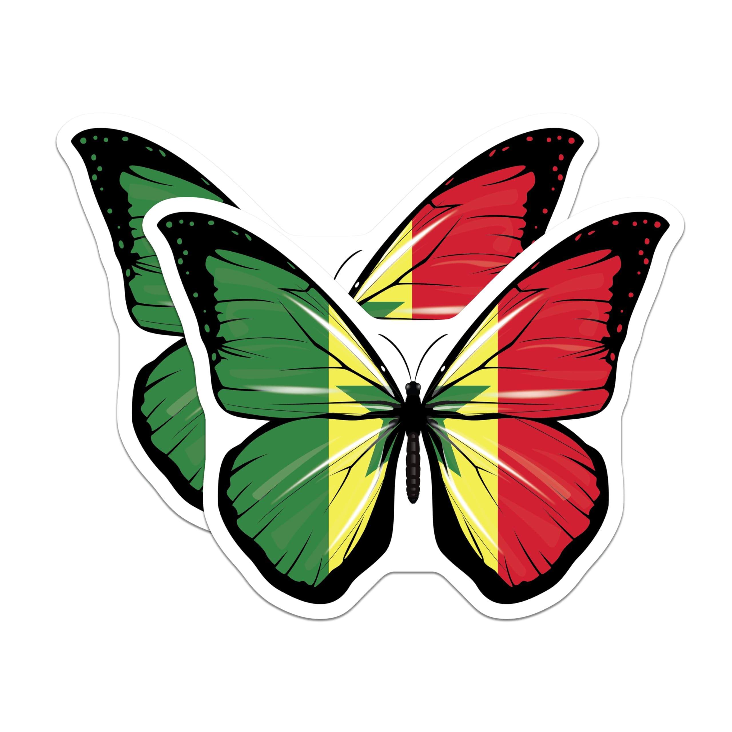 (2 Pack) Butterfly Magnets - Senegal Flag Art - Refrigerator Locker Decoration - 5" On Longest Side - Premium Magnet - for Cars, Refrigerators, Toolboxes, Lockers - Made in USA - MAG18929