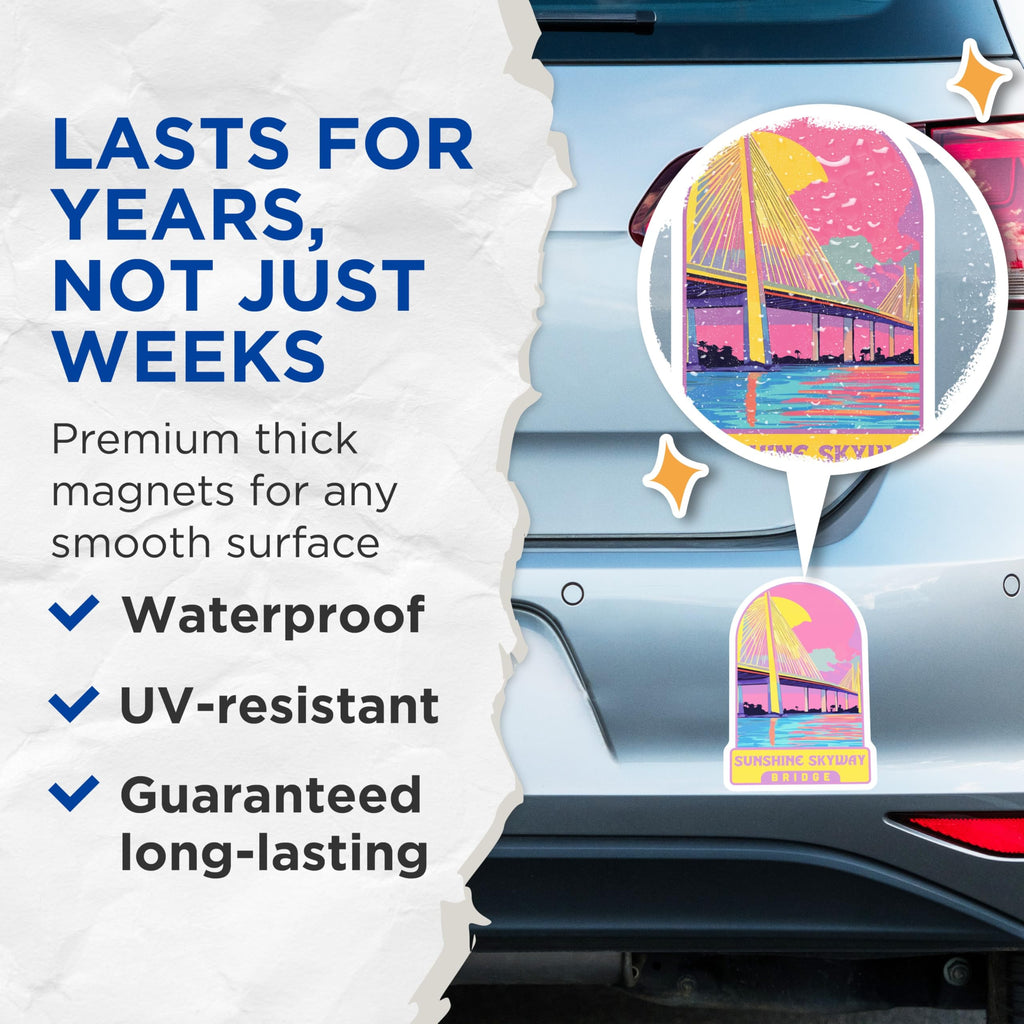 (2 Pack) Sunshine Skyway Bridge Magnets - Florida Landmark Art - Vibrant Travel Souvenirs - 5 Inches On Longest Side - Thick Durable Magnet - Made in USA - MAG19745