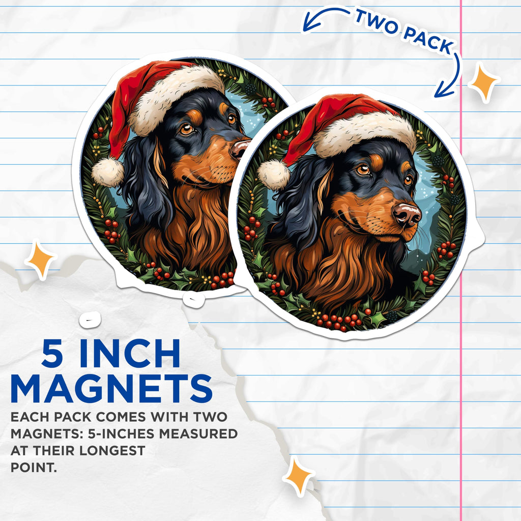(2 Pack) Festive Dog Magnets - Setter Christmas Decor - Holiday Refrigerator Accessories - 5 Inches On Longest Side - Thick Durable Magnet - Made in USA - MAG30942